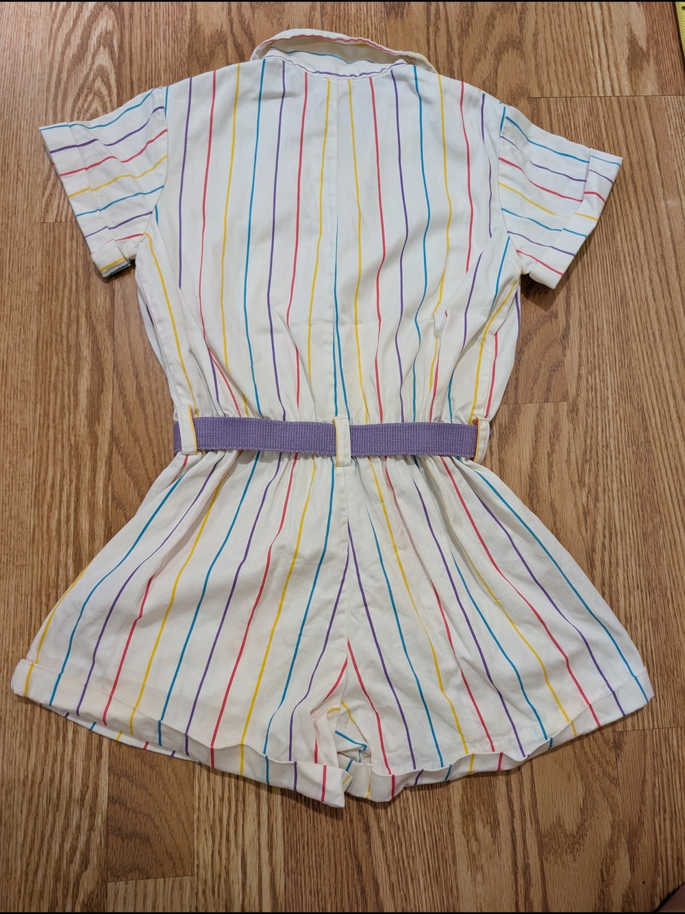 Vintage Girls 80's 90's Rainbow Stripe Short Romper 10 - Picture 9 of 13